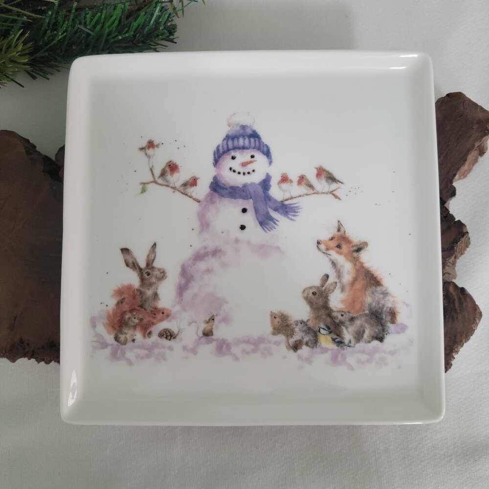 Royal Worcester Wrendale Christmas Fox, Rabbit, Snowman SquarePlate Hannah Dale - Picture 3 of 11